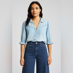 NWOT Wit & Wisdom Blouson Sleeve Western Button-Up Shirt Size Large